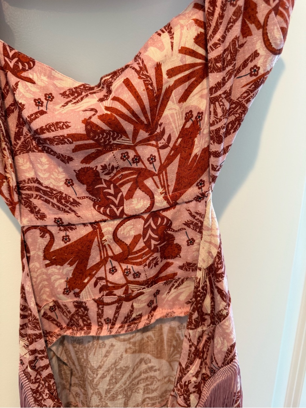Anthropologie Pink and Red Floral Fringe Maxi Dress - Picture 2 of 6